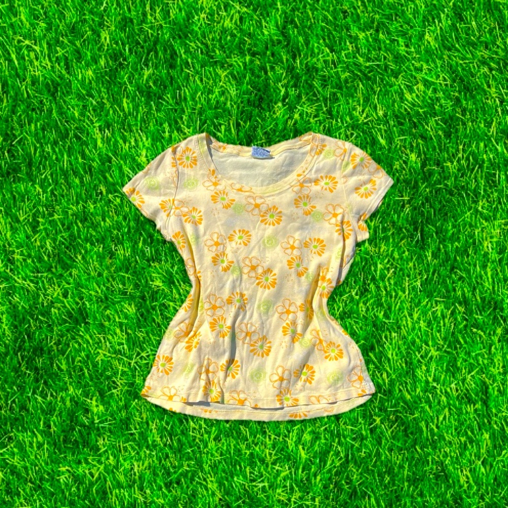 vtg y2k coconut girl pastel floral print baby tee